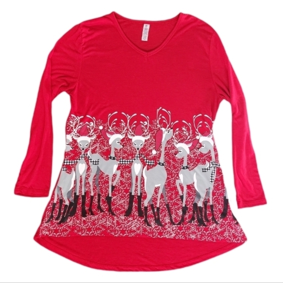 Mac & Belle Tops - Mac & Belle Tunic Santa Deer Swing Red Size L